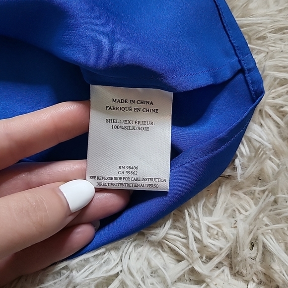 Women's Theory 100% Silk Blue Sleeves Tiered Flowy Blouse - M Medium - Picture 8 of 13